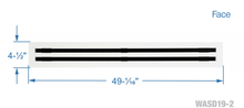 Load image into Gallery viewer, Face dimensions of a white 48 inch 2-slot linear diffuser with 19mm openings for precision airflow in commercial HVAC systems
