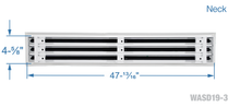 Load image into Gallery viewer, Neck dimensions of a white 48 inch 3-slot linear diffuser with 19mm openings for precision airflow in commercial HVAC systems
