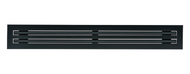 Front view of a black 60-inch 2-slot linear diffuser with 19mm openings for precision airflow in commercial HVAC systems