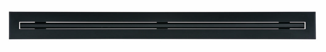 Front view of a black 72 inch 1-slot linear diffuser with 19mm openings for precision airflow in commercial HVAC systems