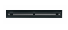 Load image into Gallery viewer, Front view of a black 96-inch 2-slot linear diffuser with 19mm openings for precision airflow in commercial HVAC systems
