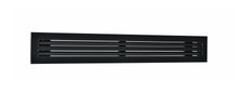 Load image into Gallery viewer, Side view of a black 96-inch 2-slot linear diffuser with 19mm openings for precision airflow in commercial HVAC systems
