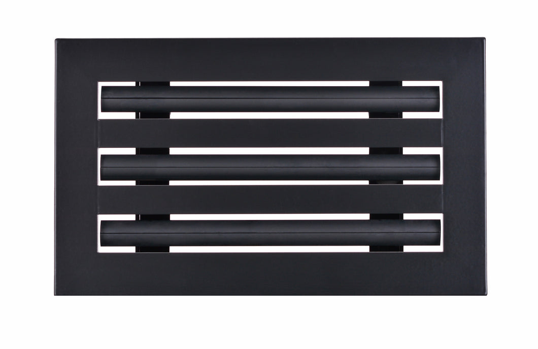 Front view of a black 10x6 inch 3-slot linear diffuser with 25mm openings for high airflow in commercial HVAC systems
