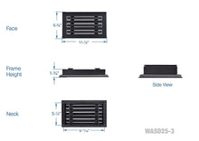 Load image into Gallery viewer, Full dimensions of a black 10x6 inch 3-slot linear diffuser with 25mm openings for high airflow in commercial HVAC systems
