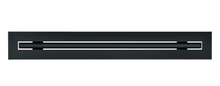 Load image into Gallery viewer, Front view of a black 16-inch 1-slot linear diffuser with 25mm openings for high airflow in commercial HVAC systems.
