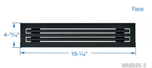 Load image into Gallery viewer, Face dimensions of a black 18 inch 2-slot linear diffuser with 25mm openings for high airflow in commercial HVAC systems
