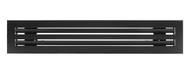 Front view of a black 20 inch 2-slot linear diffuser with 25mm openings for high airflow in commercial HVAC systems