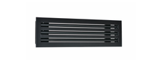 Load image into Gallery viewer, Side view of a black 20 inch 3-slot linear diffuser with 25mm openings for high airflow in commercial HVAC systems
