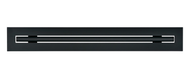 Front view of a black 24-inch 1-slot linear diffuser with 25mm openings for high airflow in commercial HVAC systems