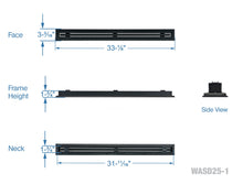 Load image into Gallery viewer, Full dimensions of a black 32 inch 1-slot linear diffuser with 25mm opening for high airflow in commercial HVAC systems
