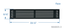 Load image into Gallery viewer, Face dimensions of a black 32 inch 3-slot linear diffuser with 25mm openings for high airflow in commercial HVAC systems
