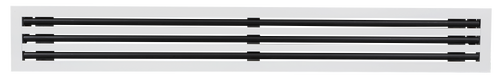 Front view of a white 32 inch 3-slot linear diffuser with 25mm openings for high airflow in commercial HVAC systems