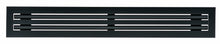 Load image into Gallery viewer, Front view of a black 36 inch 2-slot linear diffuser with 25mm openings for high airflow in commercial HVAC systems
