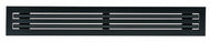Front view of a black 36 inch 2-slot linear diffuser with 25mm openings for high airflow in commercial HVAC systems