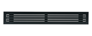 Front view of a black 36 inch 2-slot linear diffuser with 25mm openings for high airflow in commercial HVAC systems