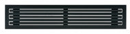 Front view of a black 36 inch 3-slot linear diffuser with 25mm openings for high airflow in commercial HVAC systems
