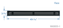 Load image into Gallery viewer, Face dimensions of a black 48-inch 1-slot linear diffuser with 25mm openings for high airflow in commercial HVAC systems
