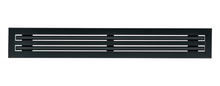 Load image into Gallery viewer, Front view of a black 72 inch 2-slot linear diffuser with 25mm openings for high airflow in commercial HVAC systems
