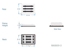 Load image into Gallery viewer, Face dimensions of a white 8x6 inch 3-slot linear diffuser with 25mm openings for high airflow in commercial HVAC systems
