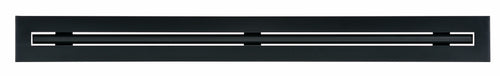 Front view of a black 96 inch 1-slot linear diffuser with 25mm openings for high airflow in commercial HVAC systems