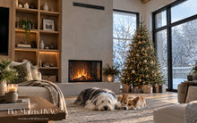 Load image into Gallery viewer, High-flow white linear slot diffuser air vent cover installed high on the wall in a modern living room – FLO-MATRIX HVAC
