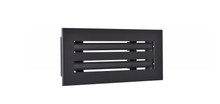 Load image into Gallery viewer, Side view of black 10x4 inch modern air vent cover – CASA 2-slot linear diffuser with 25mm openings.
