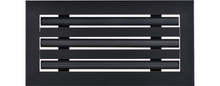 Load image into Gallery viewer, Front view of black 12x6 inch modern air vent cover – CASA 3-slot linear diffuser with 25mm openings.
