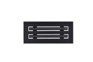 Front view of a black 10x4 inch 2-slot modern vent cover linear diffuser with 25mm openings for high airflow in commercial HVAC systems