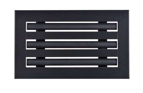 Front view of a black 10x6 inch 3-slot modern AC vent cover linear diffuser with 25mm openings for high airflow in commercial HVAC systems