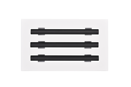 Front view of a white 10x6 inch 3-slot modern AC vent cover linear diffuser with 25mm openings for high airflow in commercial HVAC systems