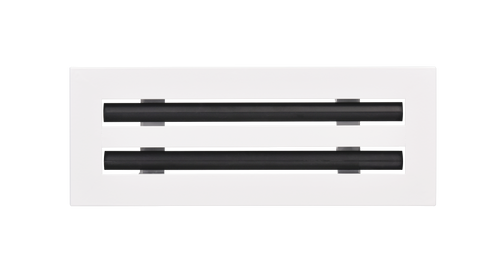 Front view of a white 12x4 inch 2-slot modern AC vent cover linear diffuser with 25mm openings for high airflow in commercial HVAC systems