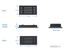 Load image into Gallery viewer, Full dimensions of a black 12x6 inch 3-slot modern AC vent cover linear diffuser with 25mm openings for high airflow in commercial HVAC systems

