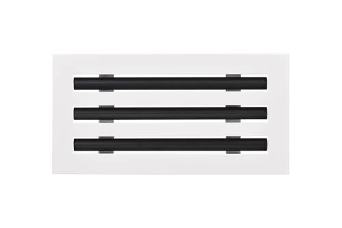 Front view of a white 12x6 inch 3-slot modern AC vent cover linear diffuser with 25mm openings for high airflow in commercial HVAC systems