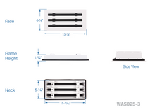Load image into Gallery viewer, Full dimensions of a white 12x6 inch 3-slot modern AC vent cover linear diffuser with 25mm openings for high airflow in commercial HVAC systems
