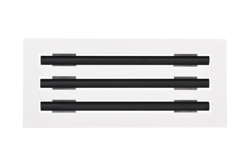 Front view of a white 14x6 inch 3-slot modern vent cover linear diffuser with 25mm openings for high airflow in commercial HVAC systems