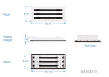 Load image into Gallery viewer, Full dimensions of a white 14x6 inch 3-slot modern AC vent cover linear diffuser with 25mm openings for high airflow in commercial HVAC systems
