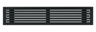 Front view of a black 32 inch 3-slot linear diffuser with 25mm openings for high airflow in commercial HVAC systems