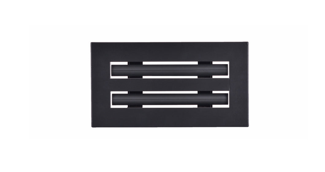 Front view of a black 8x4 inch 2-slot modern vent cover linear diffuser with 25mm openings for high airflow in commercial HVAC systems