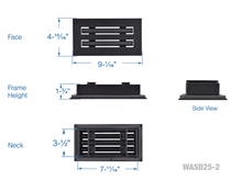 Load image into Gallery viewer, Full dimensions of a black 8x4 inch 2-slot modern vent cover linear diffuser with 25mm openings for high airflow in commercial HVAC systems
