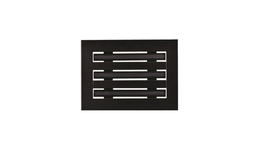 Front view of a black 8x6 inch 3-slot modern vent cover linear diffuser with 25mm openings for high airflow in commercial HVAC systems
