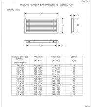 Load image into Gallery viewer, 22x6&quot; Linear Bar Grille (15 Degrees Deflection) size chart
