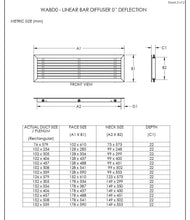 Load image into Gallery viewer, 16x6&quot; Linear Bar Grille Air Vent Cover (0 Degrees Deflection) size chart
