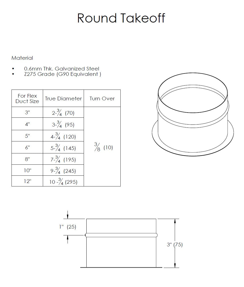 Tee Spool Diffusers Air Duct Round Take Off (Tees / Collar Connectors) – Linear Air ...